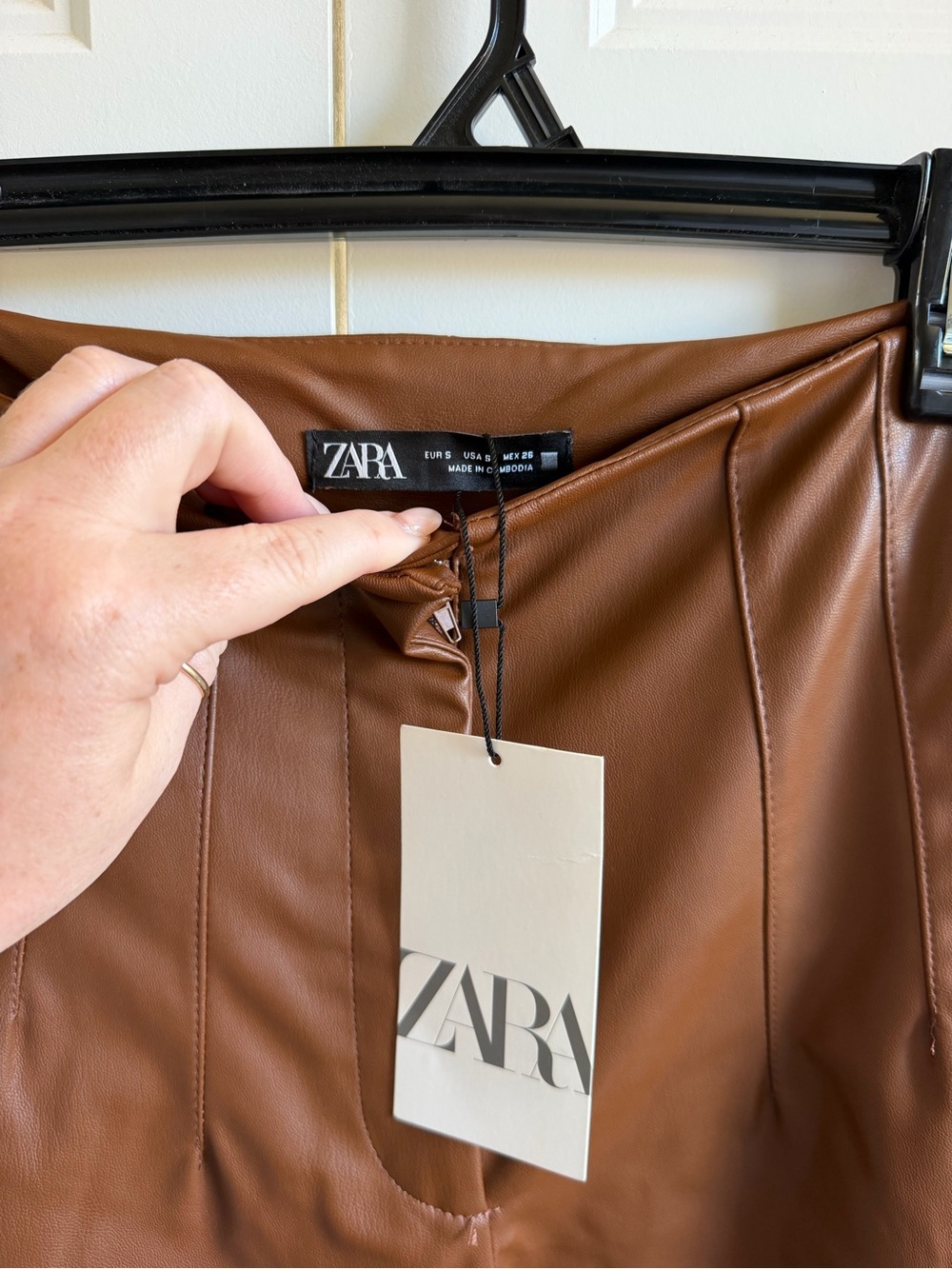 NWT Zara Brown Faux Leather High Waist Pants Size S